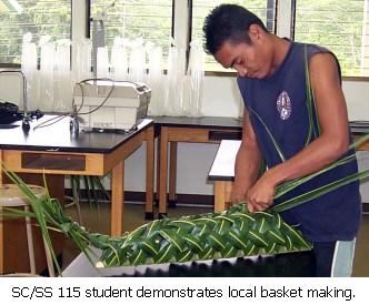 Student in Ethnobotany weaves a Pohnpeian kiam